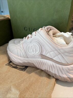 Gucci Women's Pastel Pink Platform Sneaker with Embossed GG